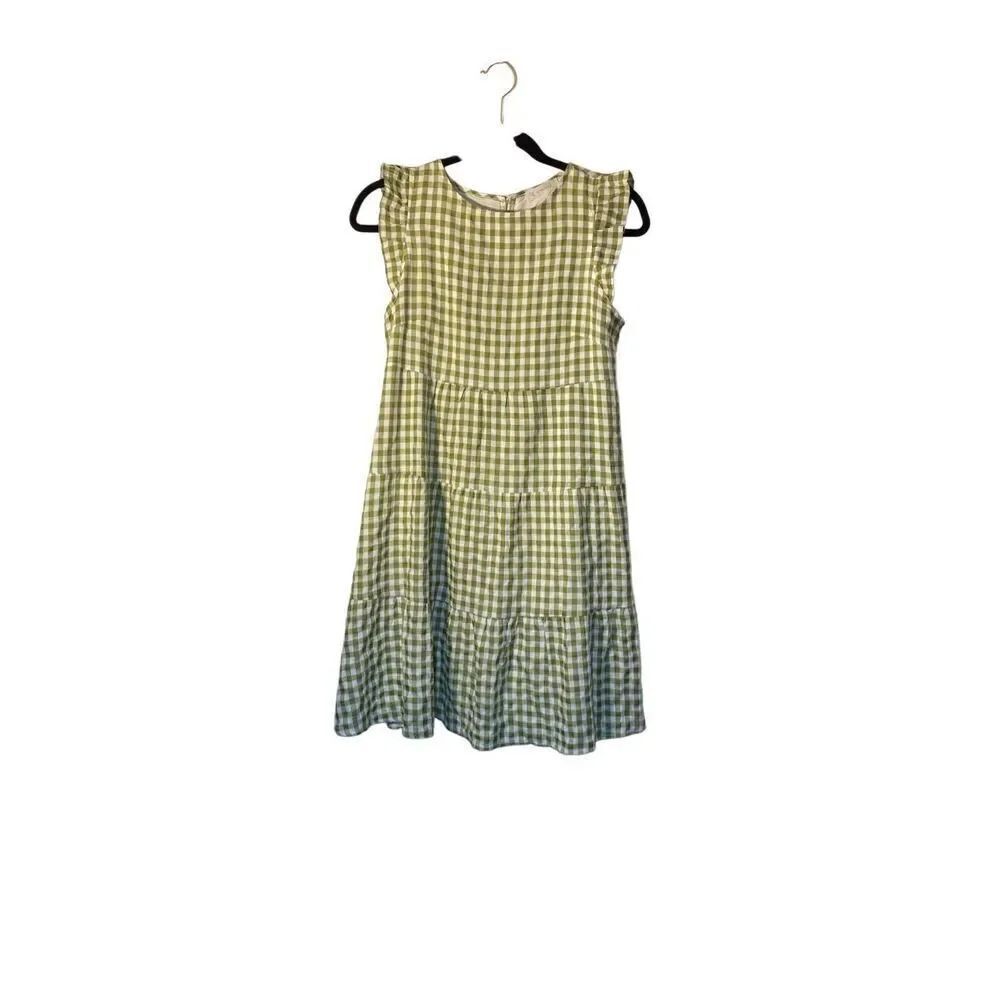 Kirundo women’s gingham tiered, green and white dress small